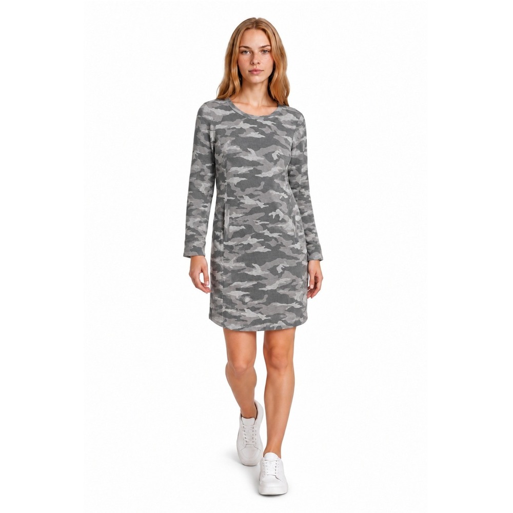 Athleta Balance Camouflage Dress Women's Size Medium Gray Long Sleeve Pockets